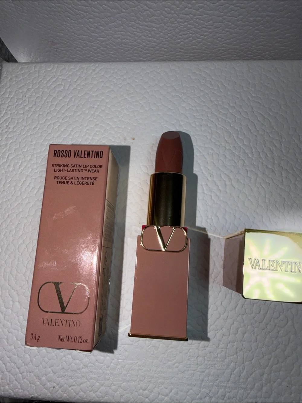 Valentino Satin Lipstick — Nude Caress (peachy nude)